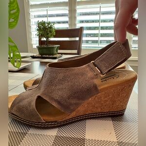 Suede and cork wedge sandals - size 7